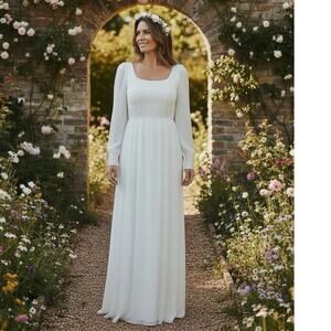 Timeless Empire Waist Wedding Gown | Size 16 | Beaded Cuffs & Button Back